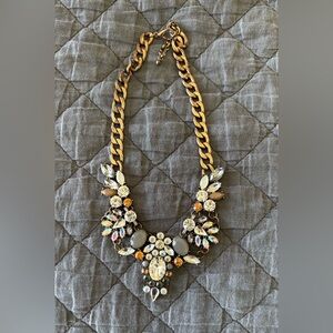 J Crew Vintage Elegant Gold & Silver Statement Necklace with multicolored stones